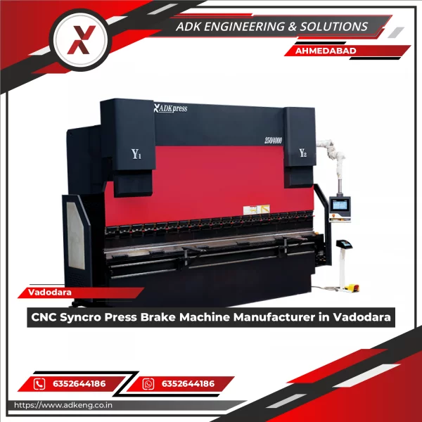 CNC Syncro Press Brake Machine Operating On Metal Sheet