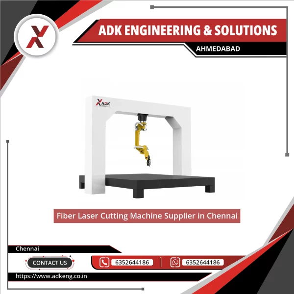 Fiber Laser Cutting Machine Operating On Metal Sheet In Industrial Workshop