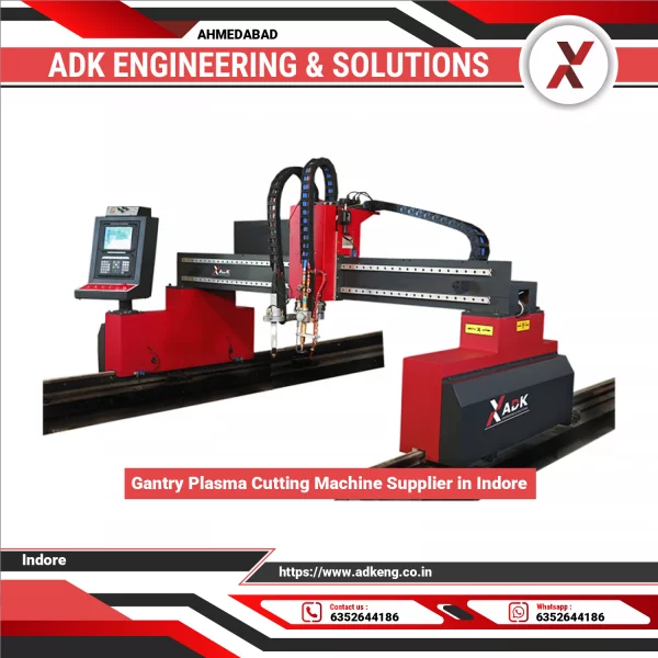 Gantry Plasma Cutting Machine Working On Thick Metal Plate At Industrial Workshop