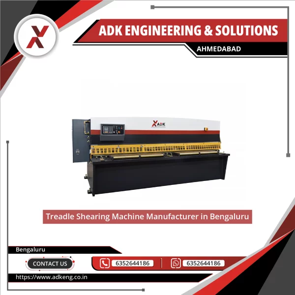 Treadle Shearing Machine In Operation Cutting Sheet Metal