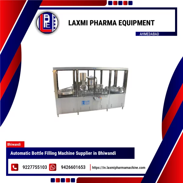 Automatic Bottle Filling Machine Working In Pharmaceutical Production