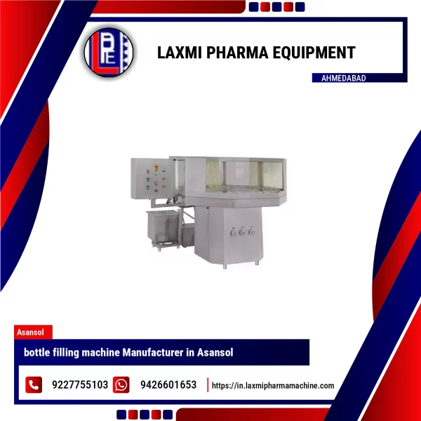 Automatic Bottle Filling Machine Operating On A Pharmaceutical Production Line