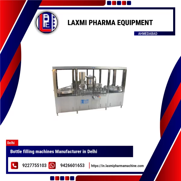 Automatic Bottle Filling Machine Operating In A Pharmaceutical Packaging Line