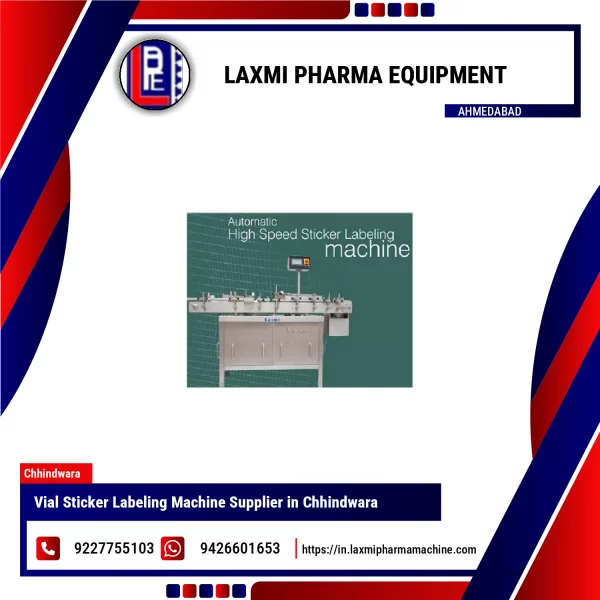 Vial Sticker Labeling Machine Applying Labels On Glass Vials In Pharmaceutical Production Line
