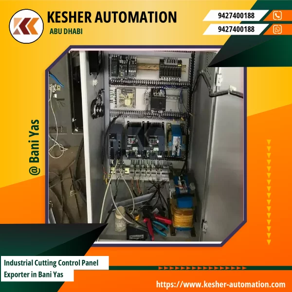 Industrial Cutting Control Panel Showing Switches, Displays, And Wiring Connections
