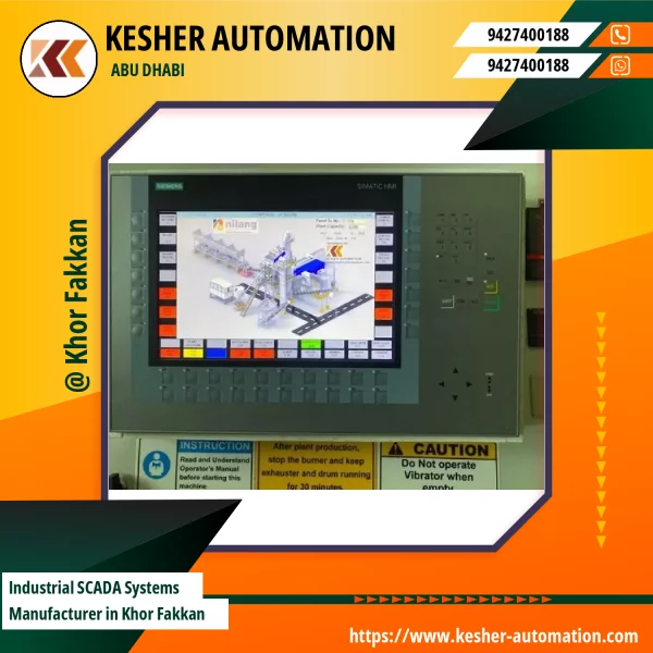 Industrial SCADA System Control Panel With Multiple Screens Displaying Factory Data