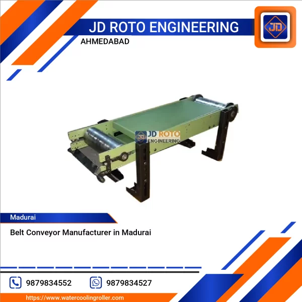 Side View Of A Heavy Duty Belt Conveyor System Used In Industrial Material Handling