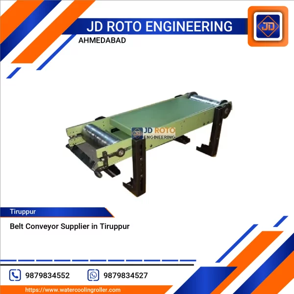 Industrial Belt Conveyor System Moving Materials At Factory Floor