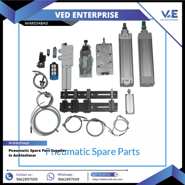 Close-up Image Of Various Pneumatic Spare Parts Including Valves And Seals Arranged On A Workbench