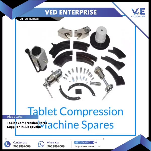 Close-up View Of Tablet Compression Machine Spare Parts Arranged On Industrial Workbench